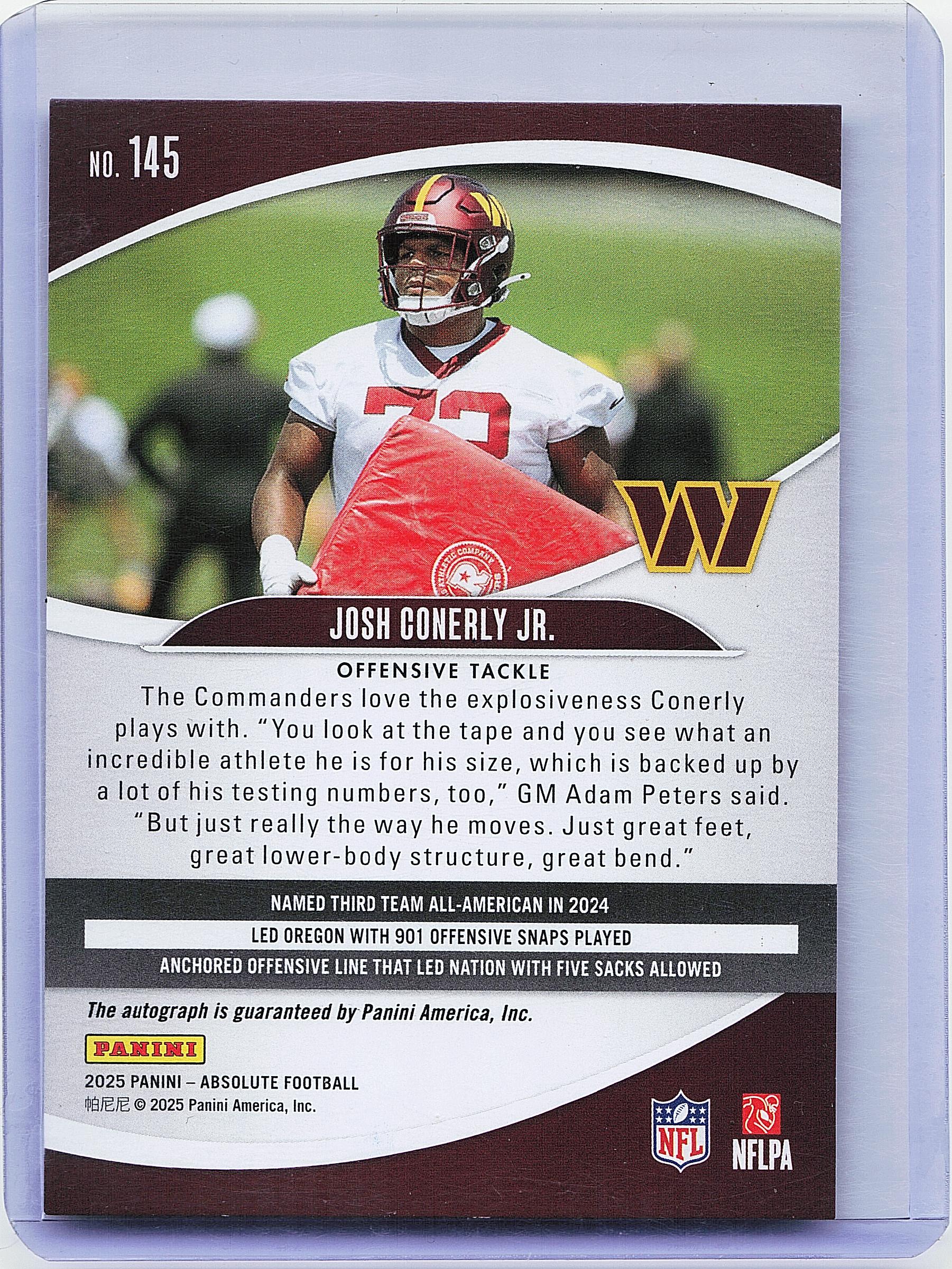 2025 Panini Absolute #145 Josh Conerly Jr. Signature Rookies