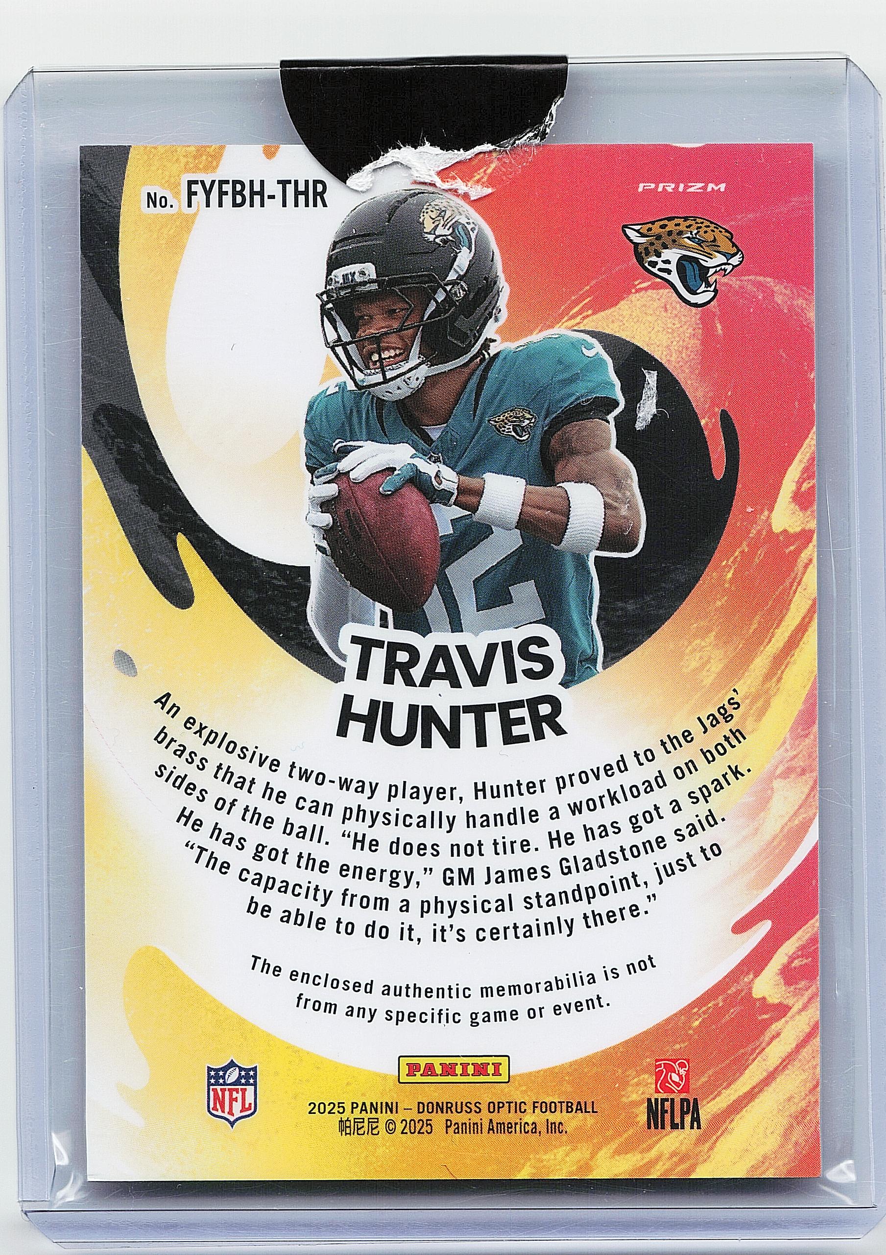 2025 Donruss Optic #FYFBH-THR Travis Hunter First Year Fresh Blue Hyper