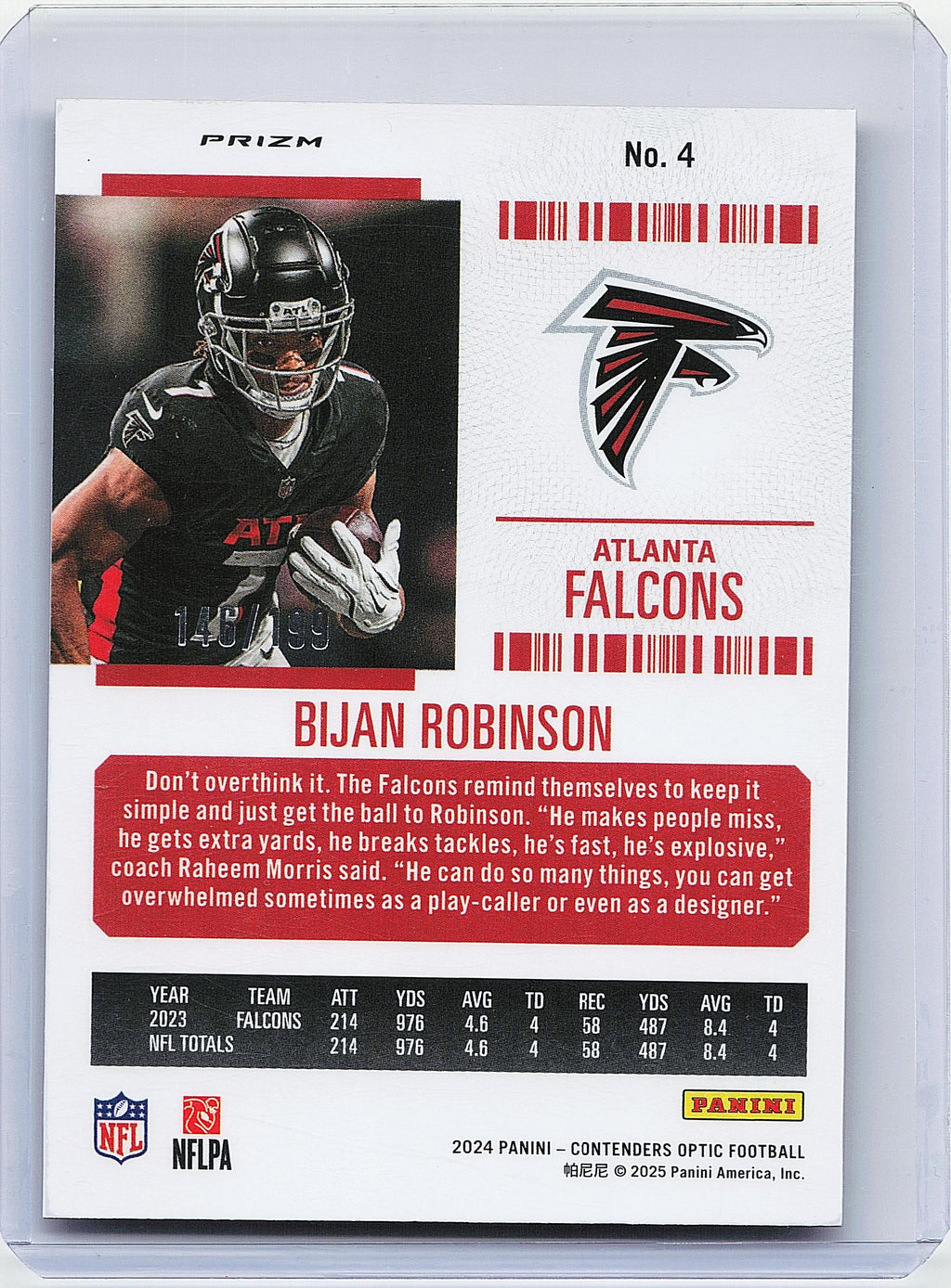 2024 Panini Contenders Optic #4 Bijan Robinson Red #/199