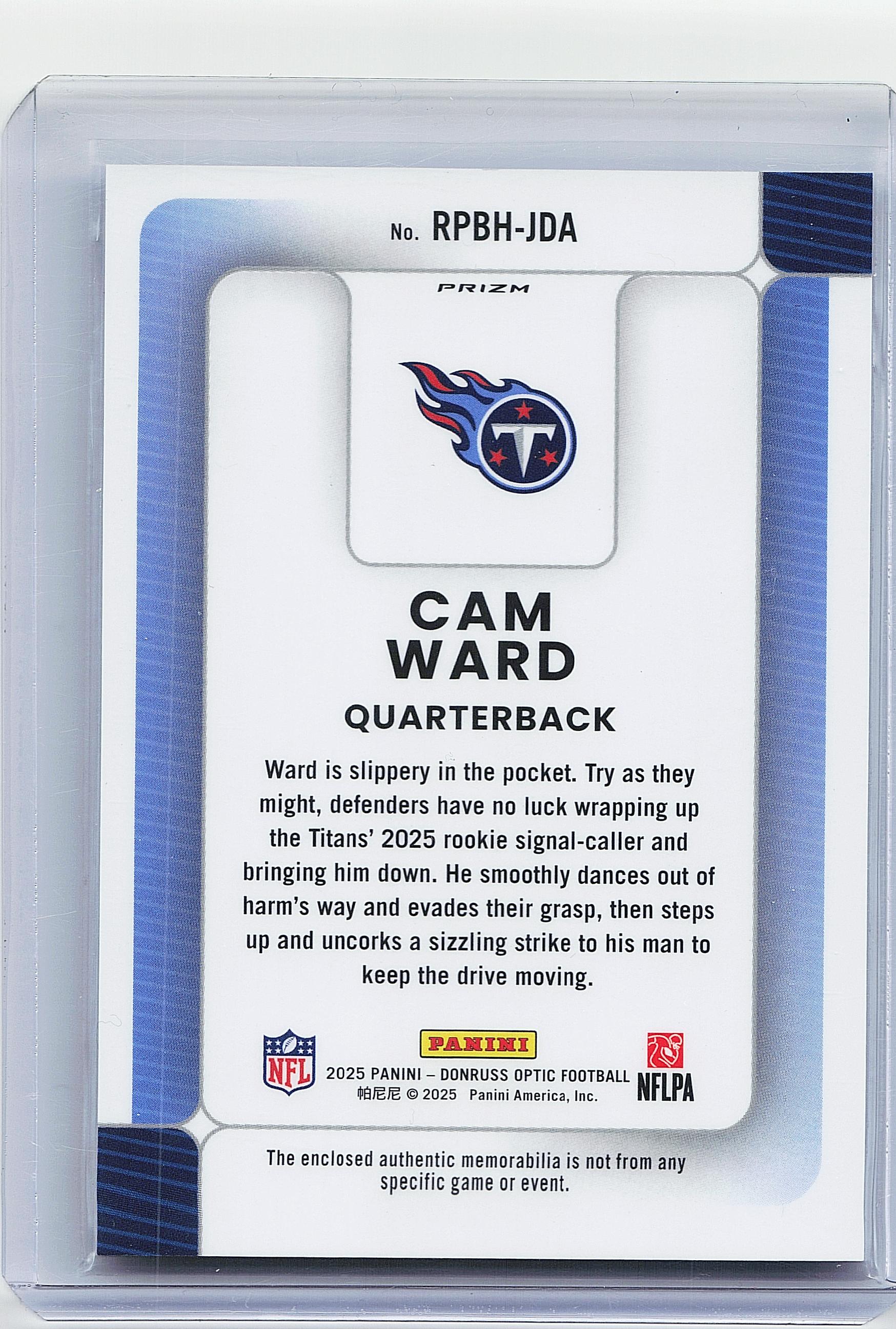 2025 Donruss Optic #RPBH-JDA Cam Ward Rookie Phenoms Neon Blue