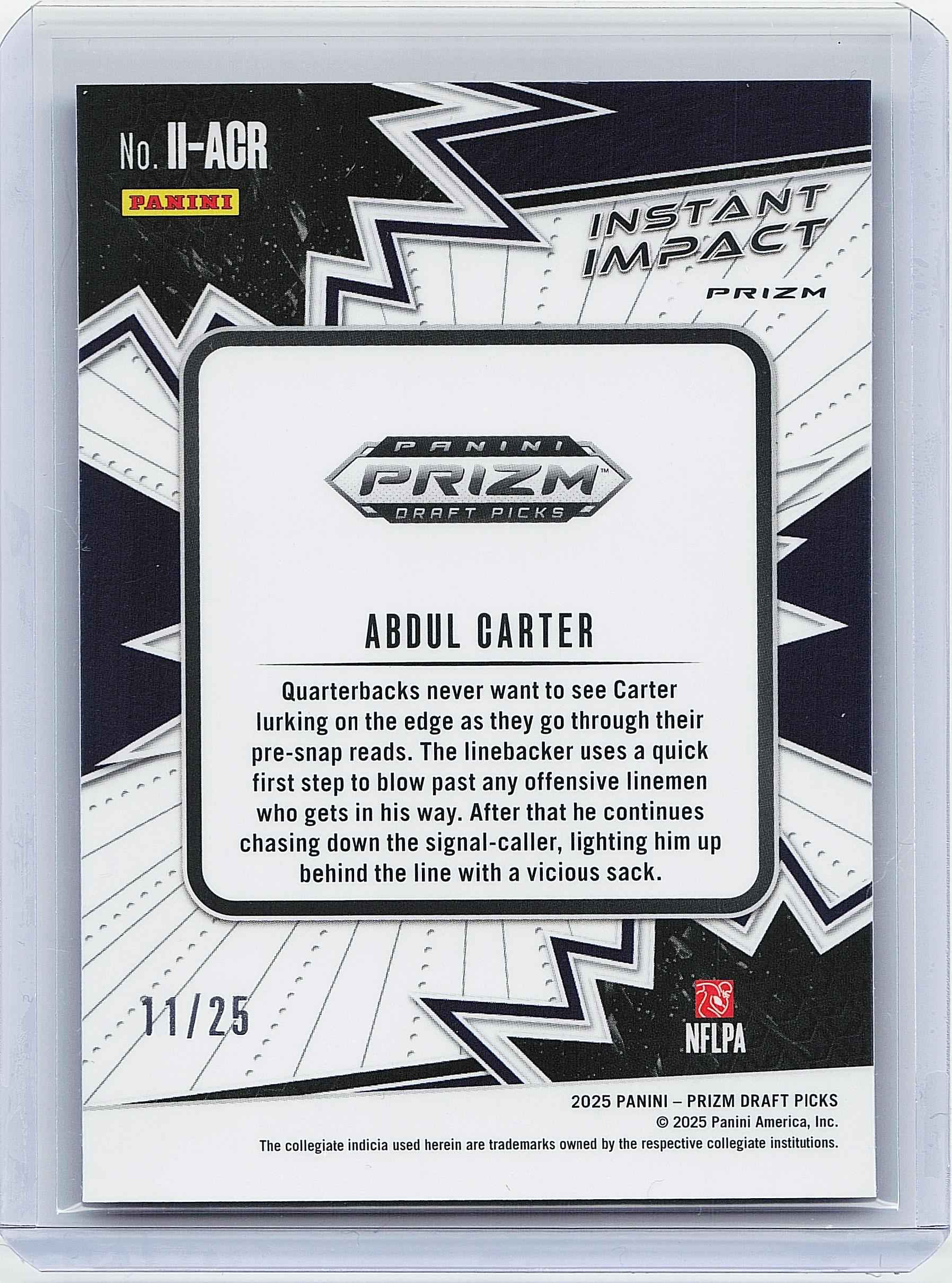 2025 Prizm Draft Picks #II-ACR Abdul Carter Instant Impact Neon Pink Pulsar #/25
