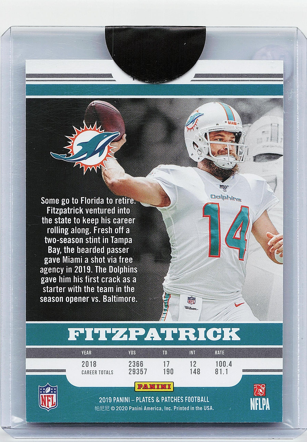2019 Panini Plates & Patches #99 Ryan Fitzpatrick Blue #/60