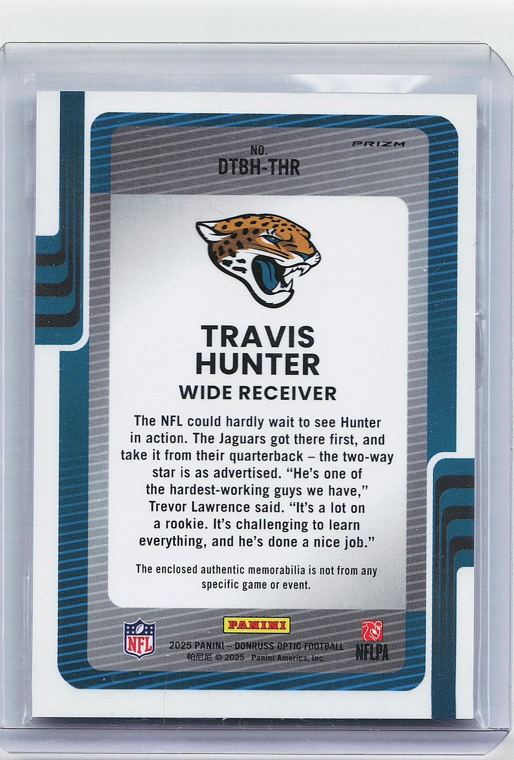 2025 Donruss Optic #DTBH-THR Travis Hunter Donruss Threads Blue Hyper