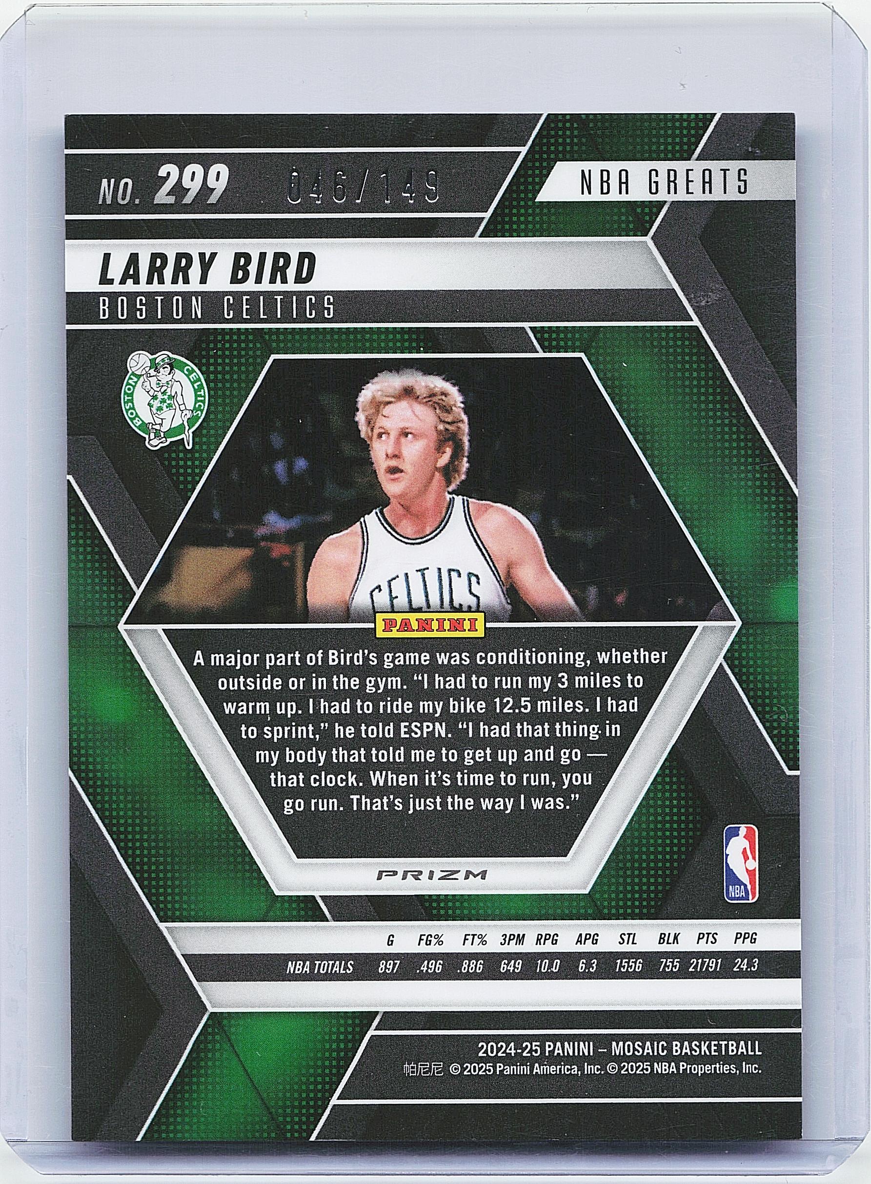 2024-25 Panini Mosaic #299 Larry Bird Blue Seismic Mosaic #/149