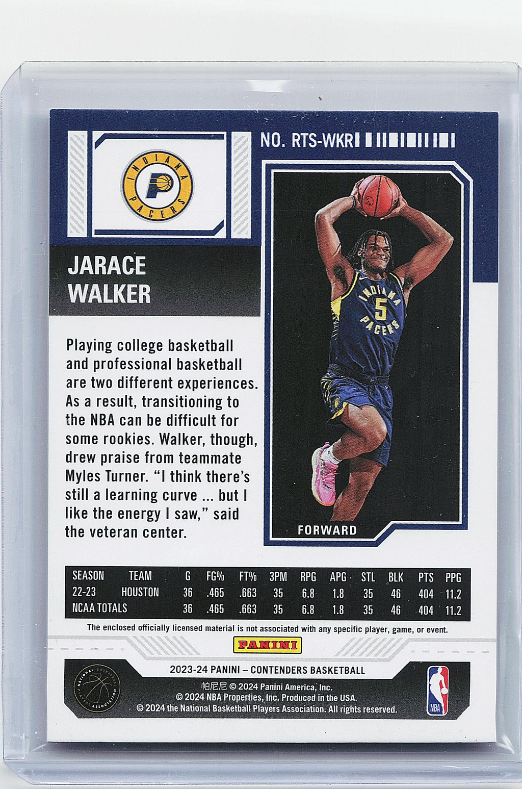 2023-24 Panini Contenders #RTS-WKR Jarace Walker Rookie Ticket Swatches