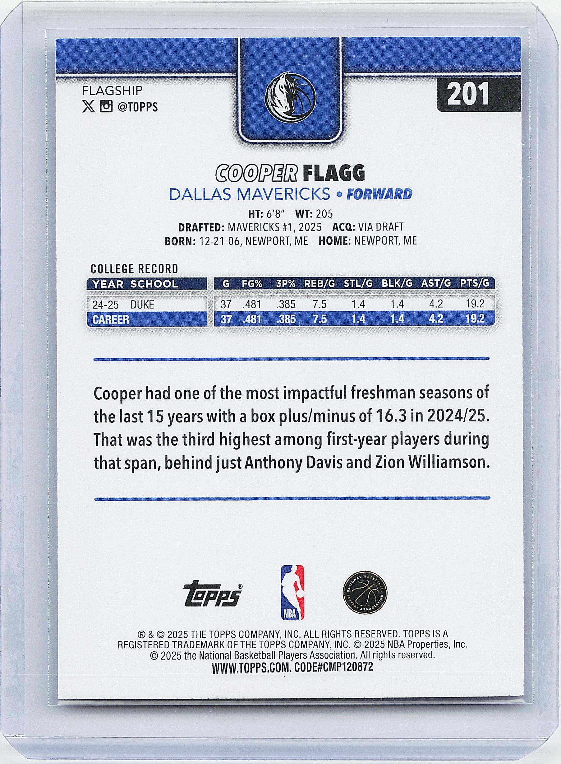 2025-26 Topps #201 Cooper Flagg