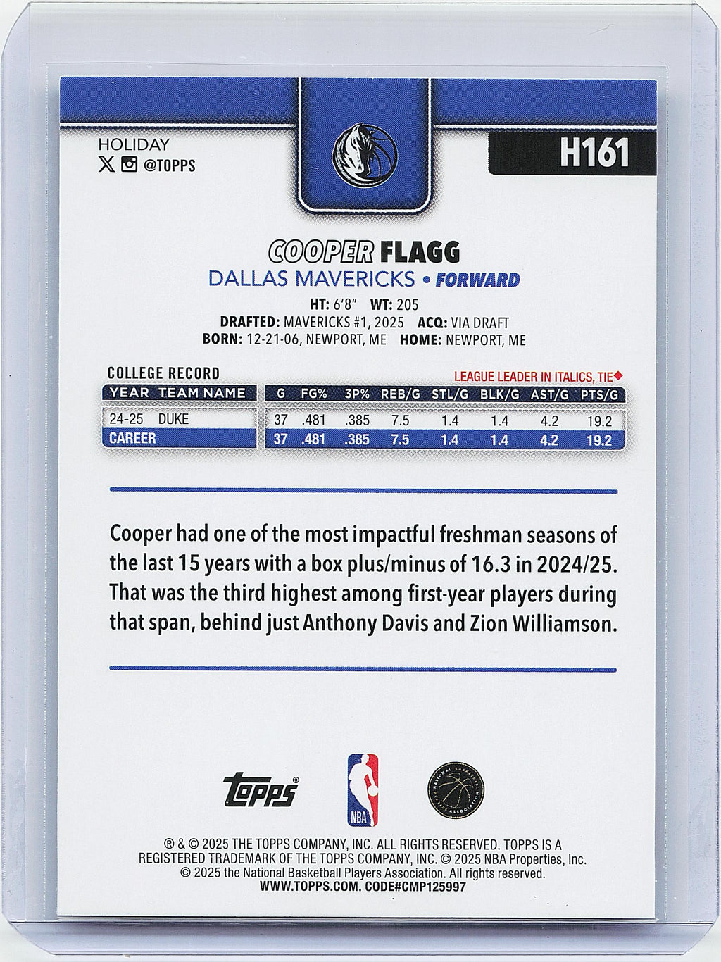 2025-26 Topps Holiday #H161 Cooper Flagg
