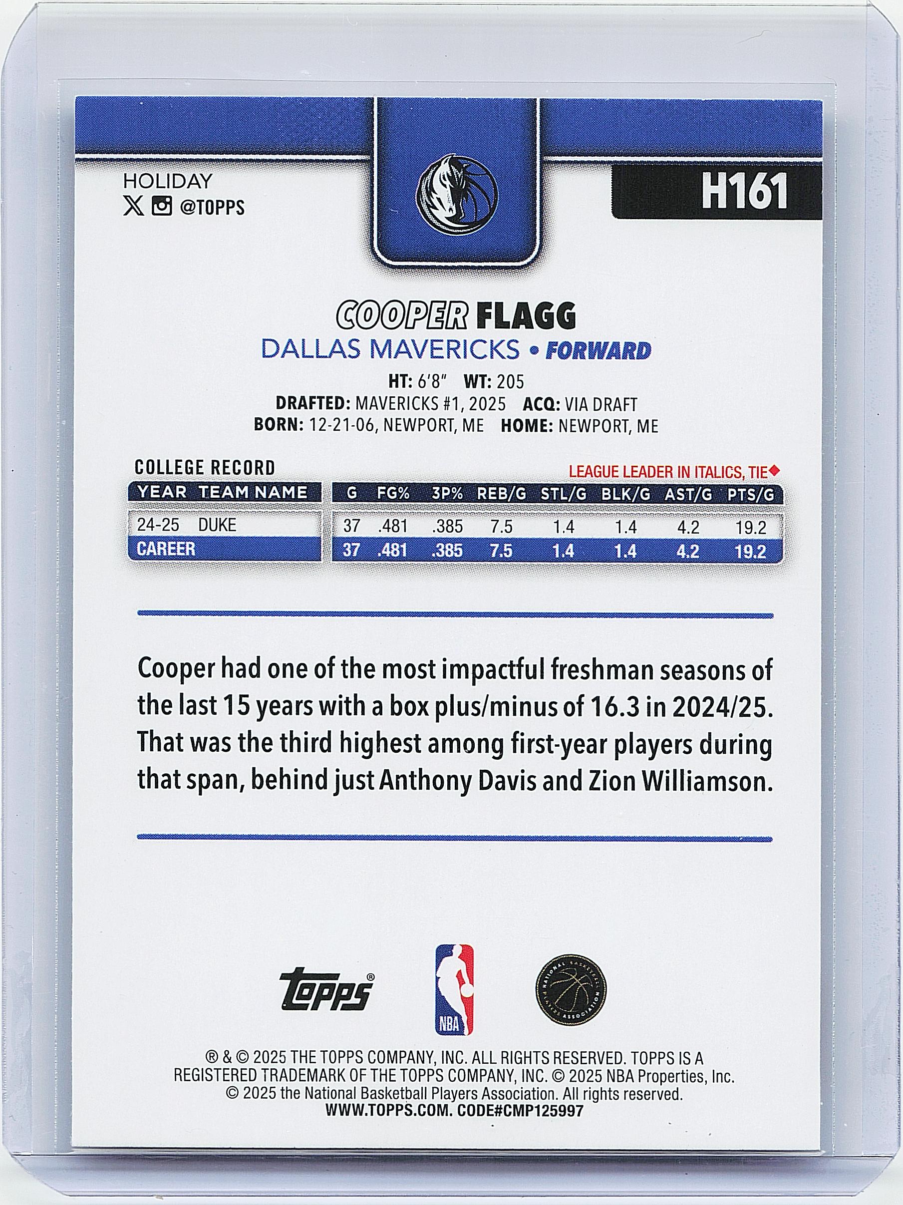 2025-26 Topps Holiday #H161 Cooper Flagg