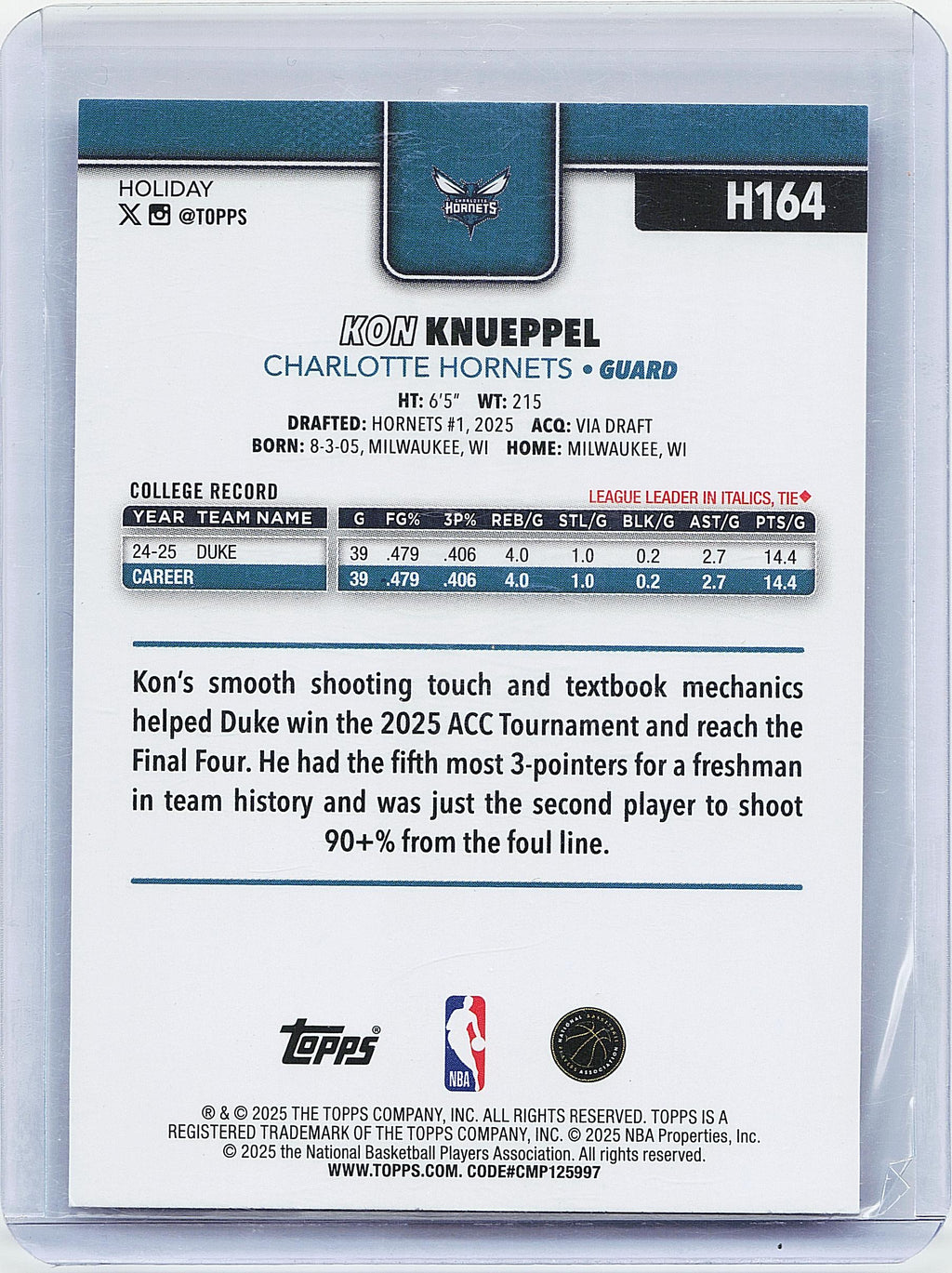 2025-26 Topps Holiday #H164 Kon Knueppel