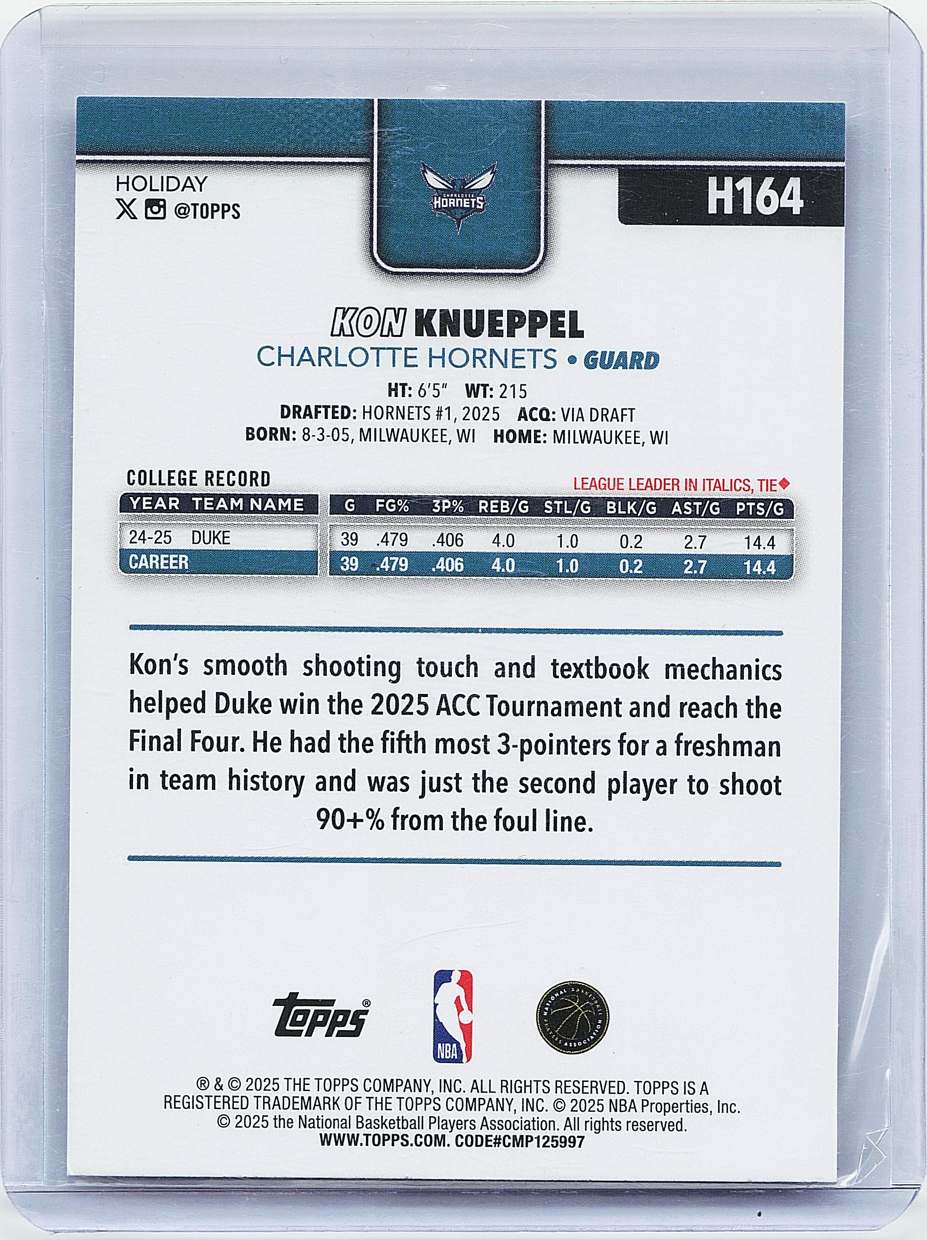2025-26 Topps Holiday #H164 Kon Knueppel