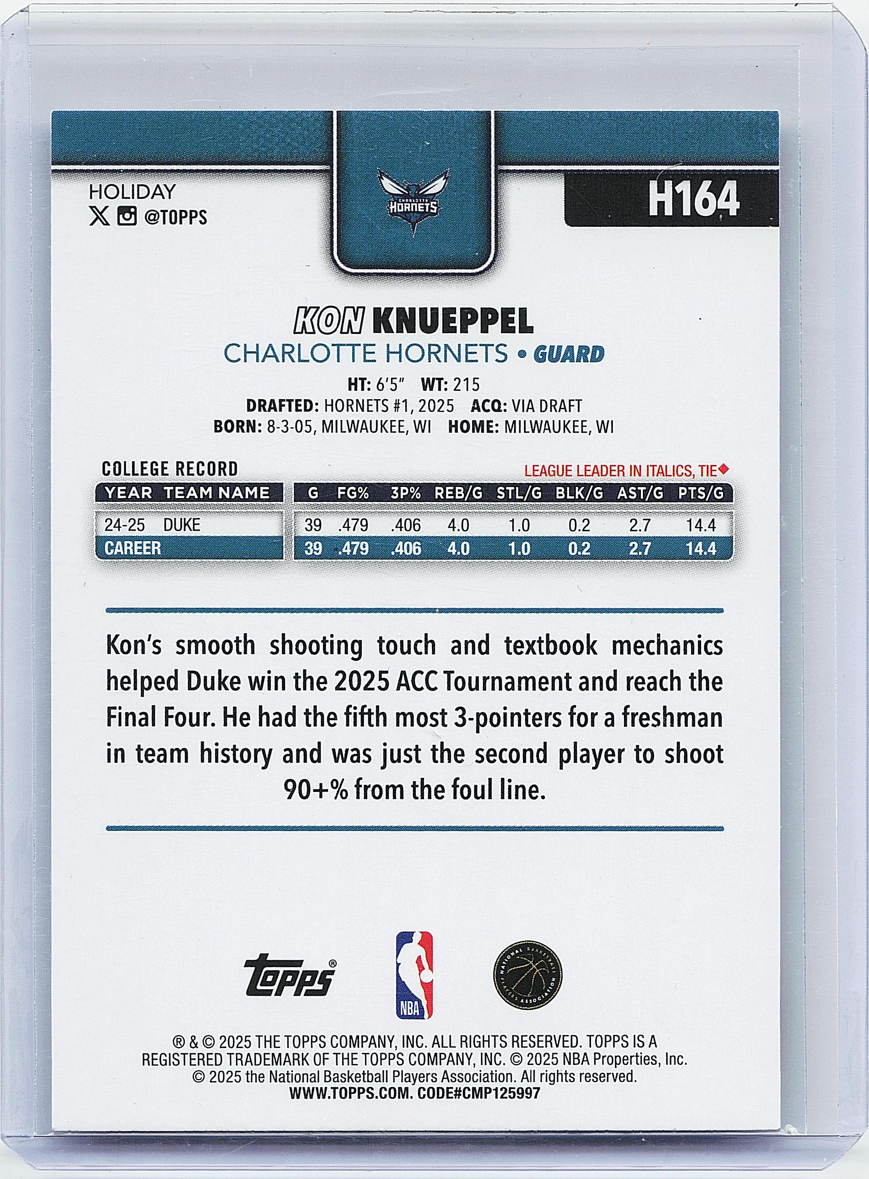 2025-26 Topps Holiday #H164 Kon Knueppel