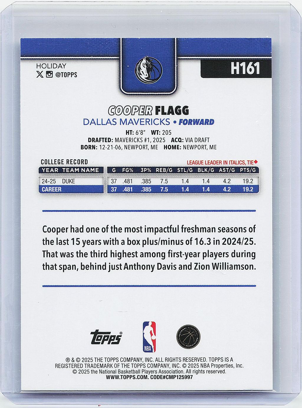 2025-26 Topps Holiday #H161 Cooper Flagg