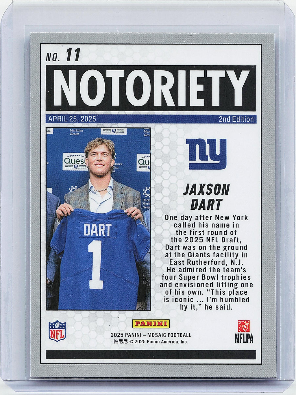 2025 Panini Mosaic #11 Jaxson Dart Notoriety Mosaic