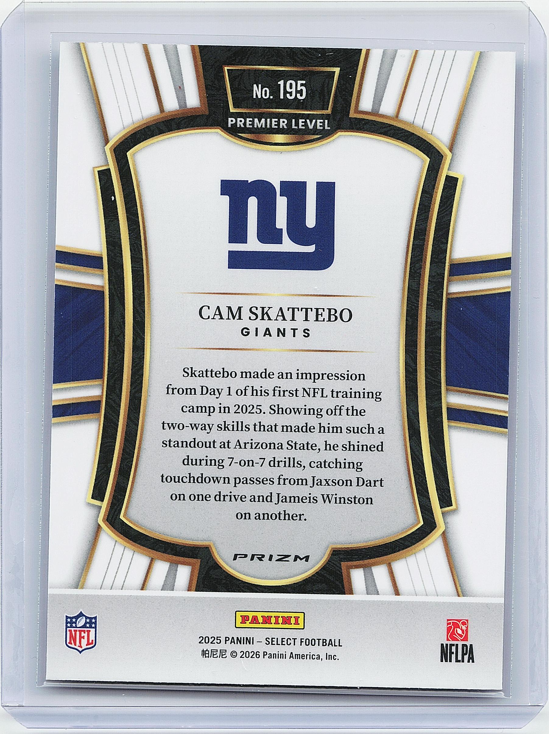 2025 Panini Select #195 Cam Skattebo Silver Prizm