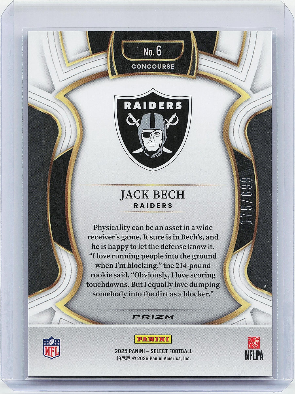 2025 Panini Select #6 Jack Bech Purple Prizm Shock #/699