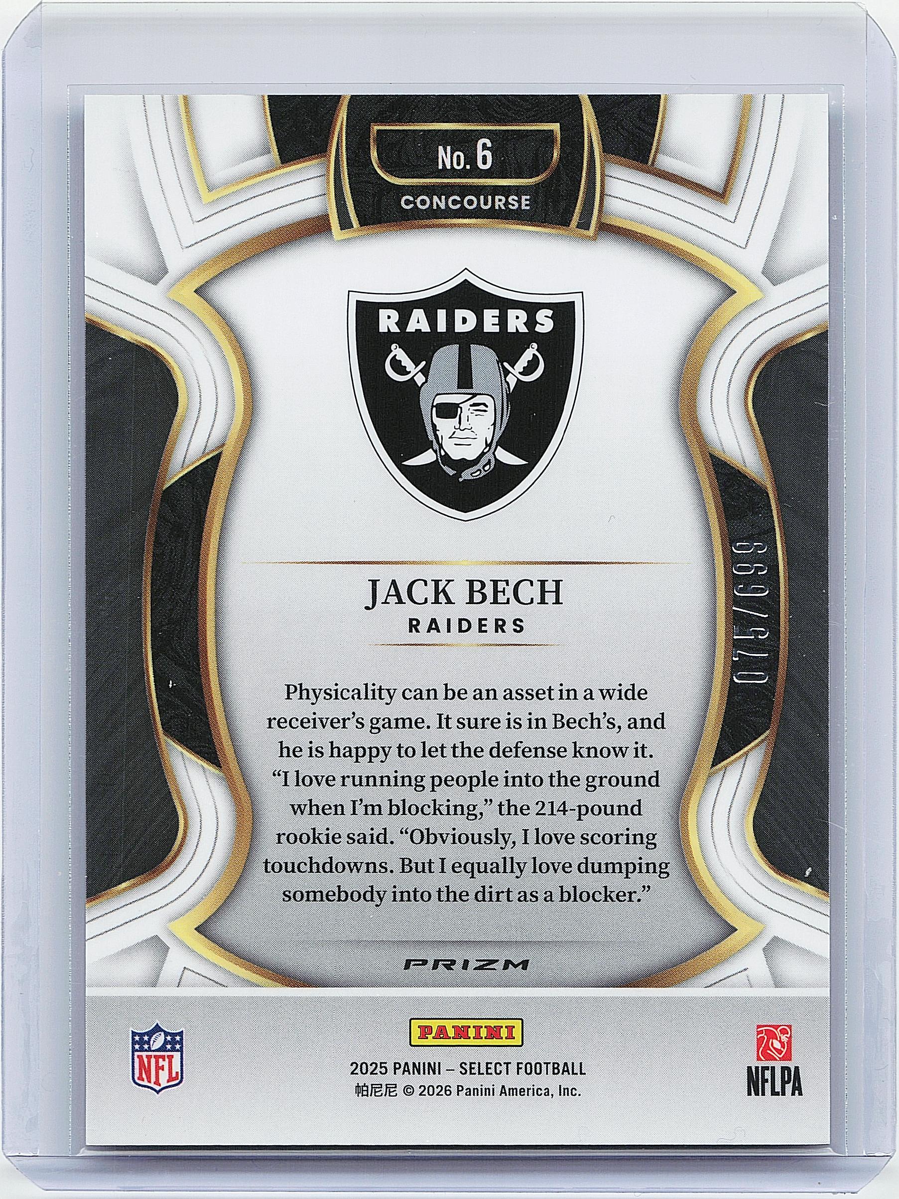 2025 Panini Select #6 Jack Bech Purple Prizm Shock #/699