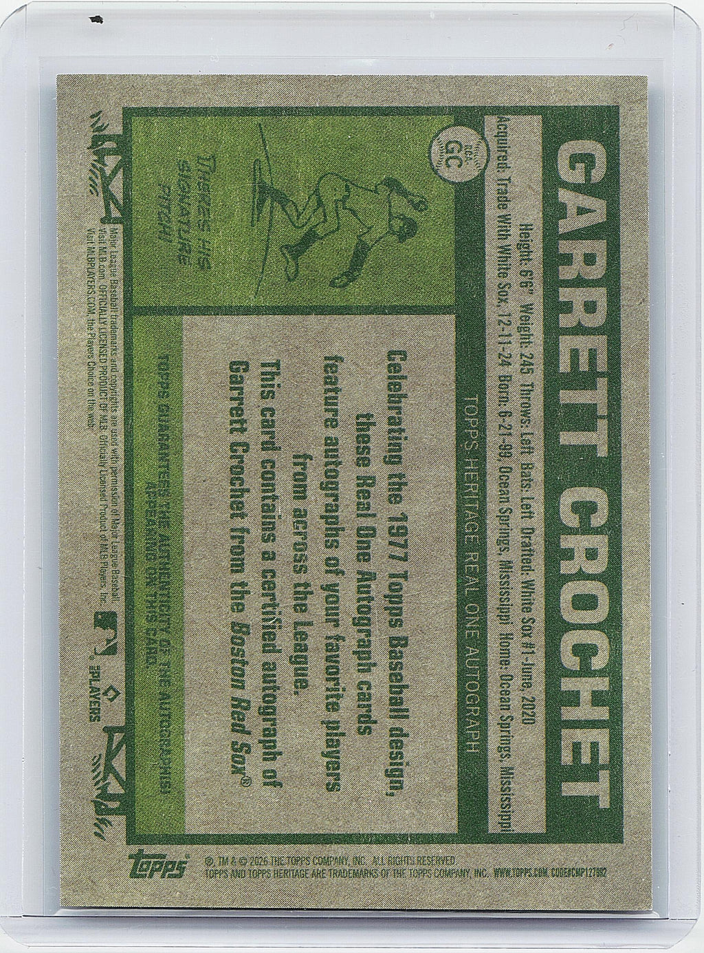 2026 Topps Heritage #ROA-GC Garrett Crochet Real One Autographs