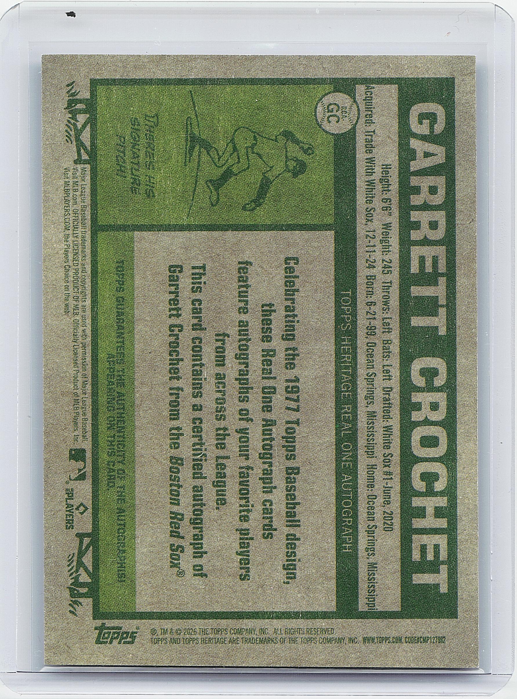 2026 Topps Heritage #ROA-GC Garrett Crochet Real One Autographs