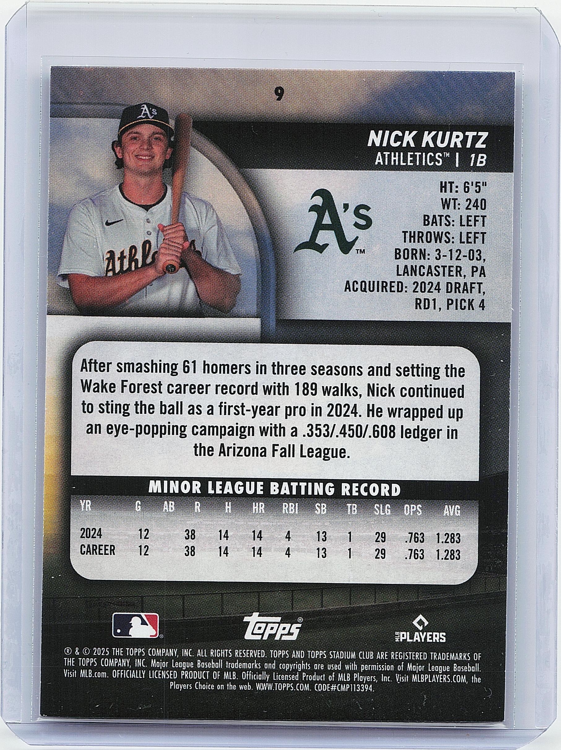 2025 Stadium Club #9 Nick Kurtz