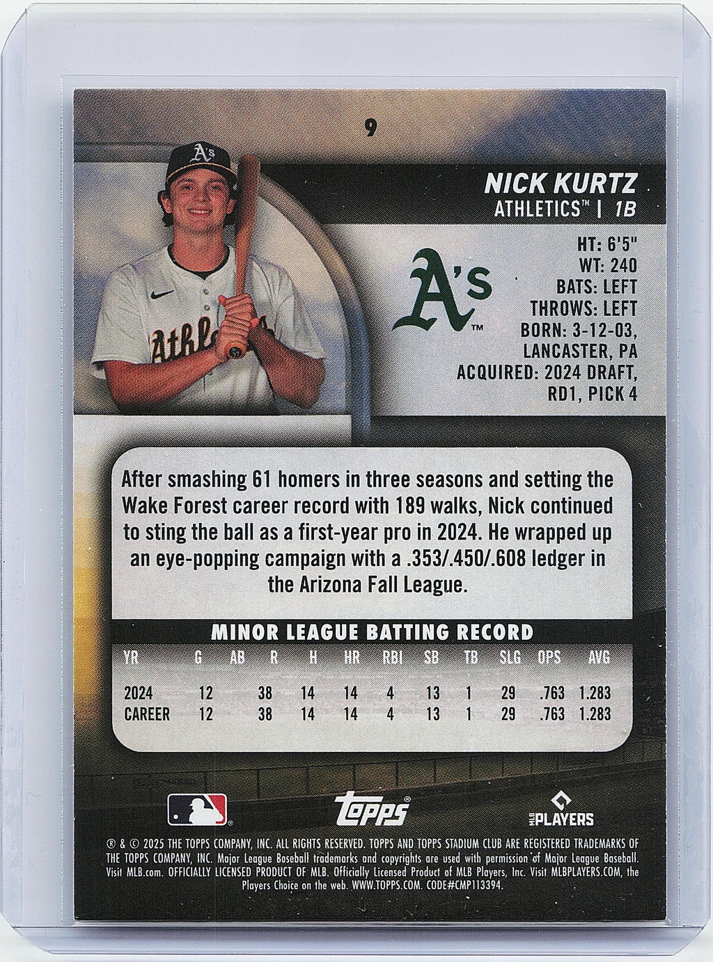 2025 Stadium Club #9 Nick Kurtz