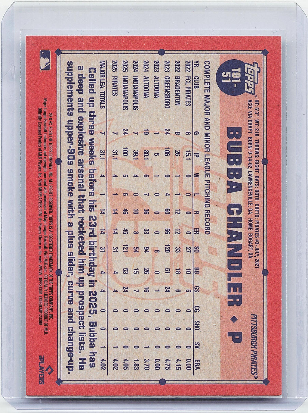 2026 Topps #T91-51 Bubba Chandler 1991 Topps Baseball 35th Anniversary