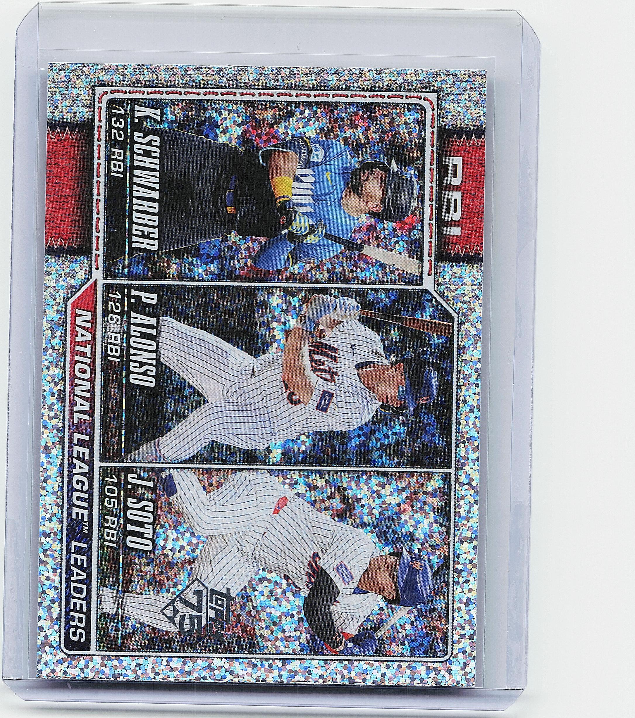2026 Topps #11 NL Leaders RBI (Kyle / Alonso / Soto) Confetti