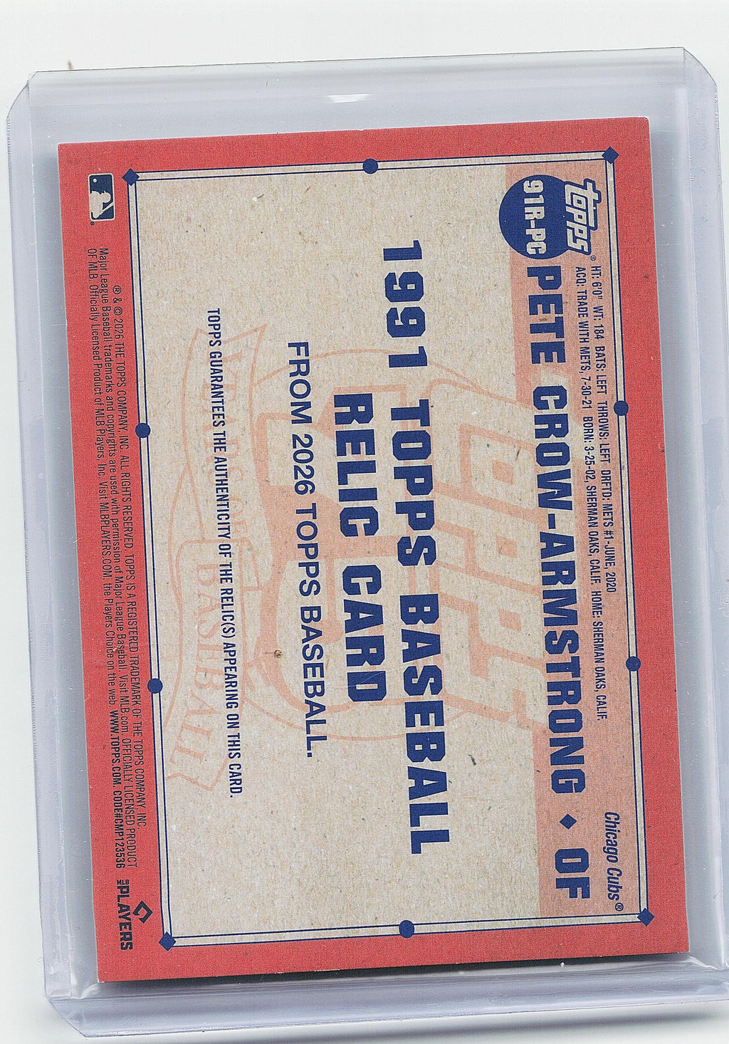 2026 Topps #91R-PC Pete Crow-Armstrong 1991 Topps Baseball 35th RelicS