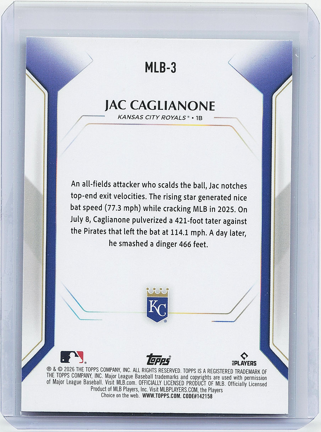 2026 Topps #MLB-3 Jac Caglianone Topps Collector Kit Cards