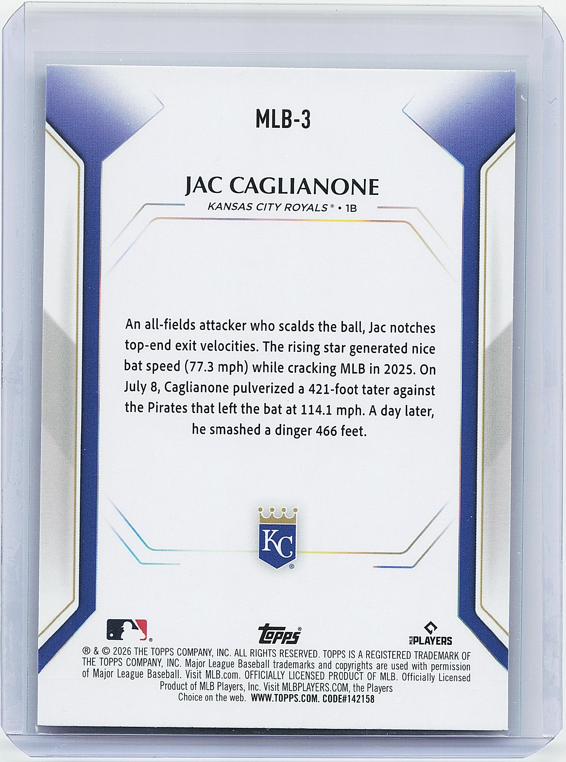 2026 Topps #MLB-3 Jac Caglianone Topps Collector Kit Cards