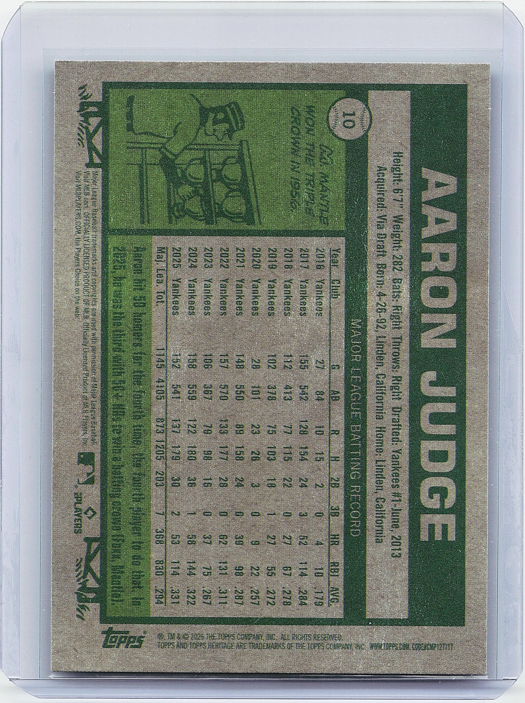 2026 Topps Heritage #10 Aaron Judge Dark Green