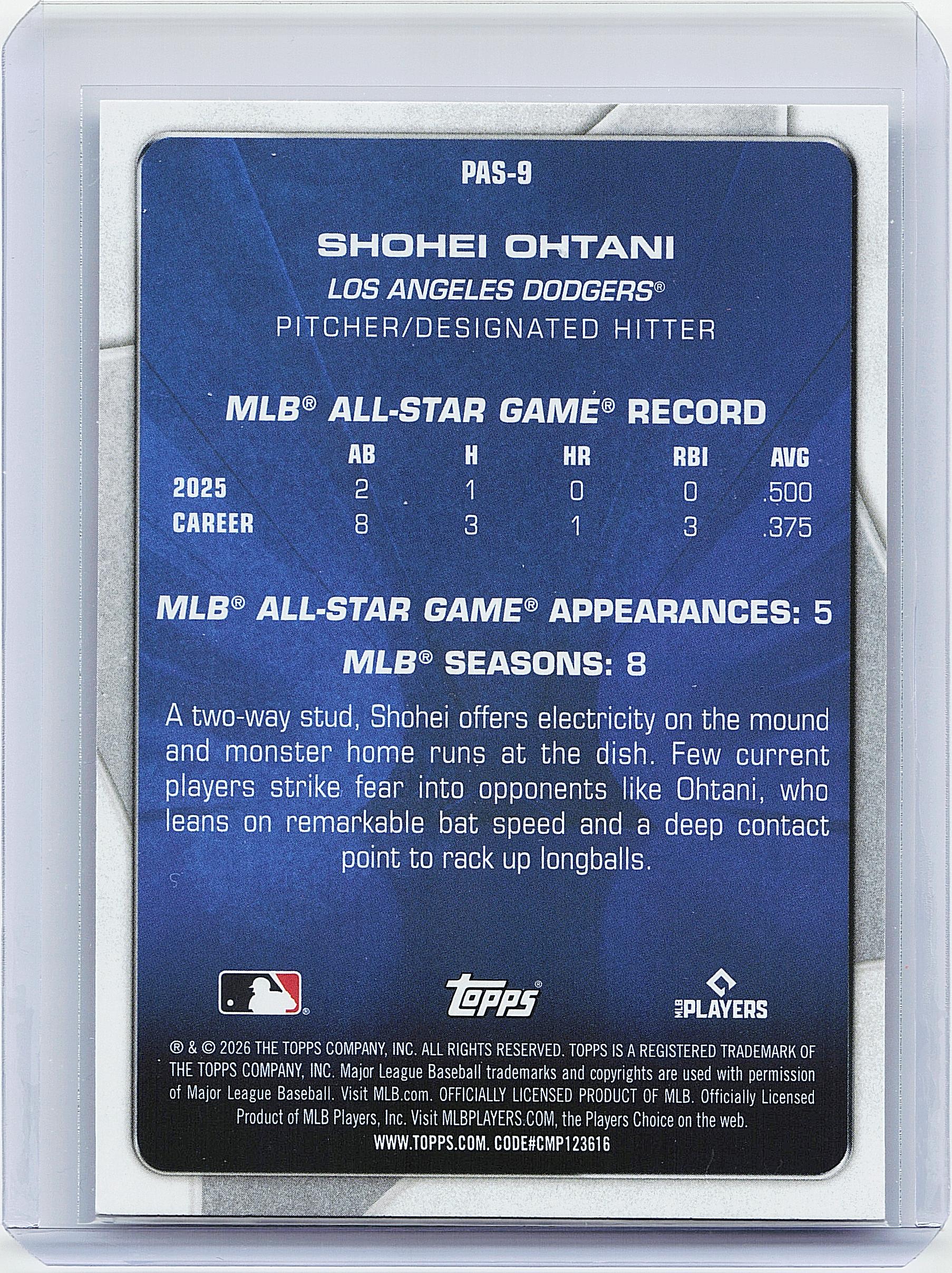 2026 Topps #PAS-9 Shohei Ohtani Perennial All Stars
