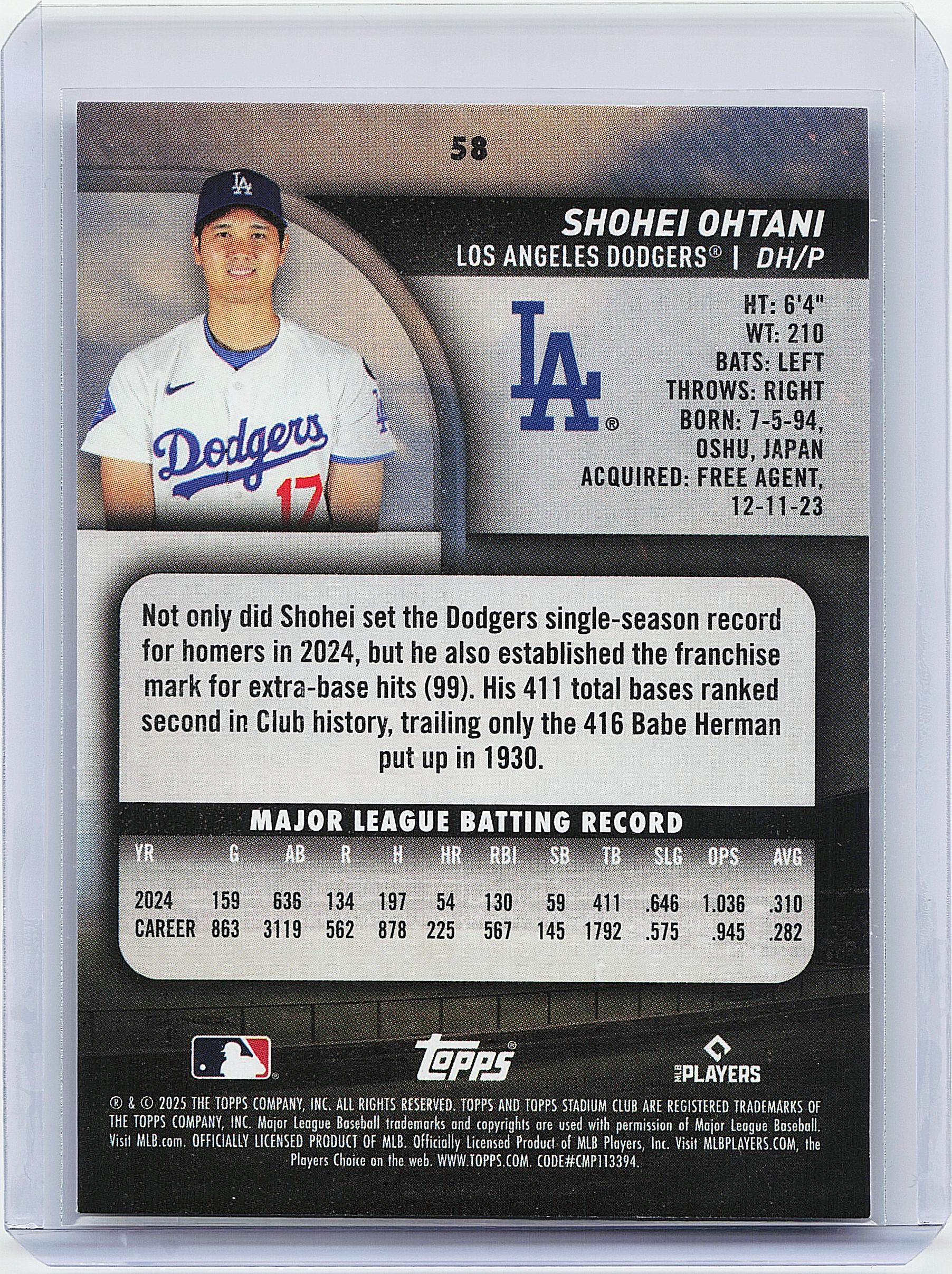 2025 Stadium Club #58 Shohei Ohtani