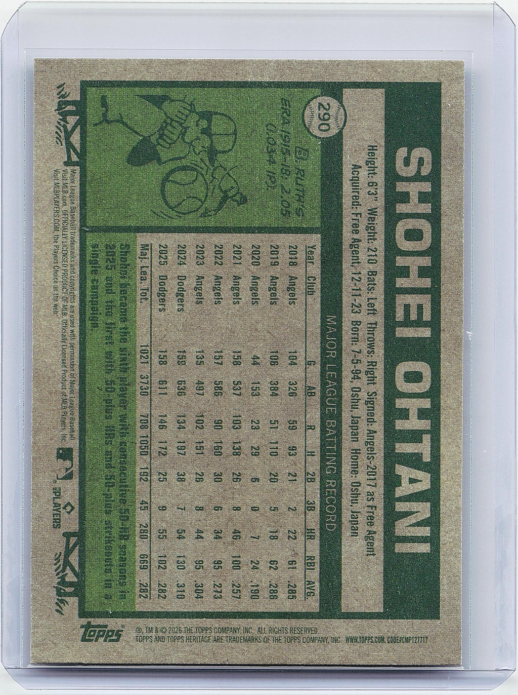 2026 Topps Heritage #290 Shohei Ohtani