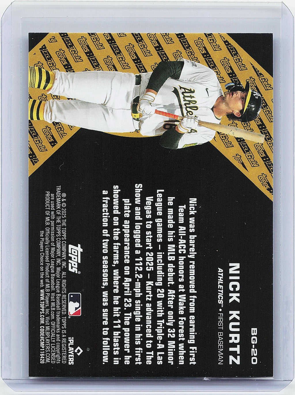 2025 Topps Update #BG-20 Nick Kurtz Topps Black Gold
