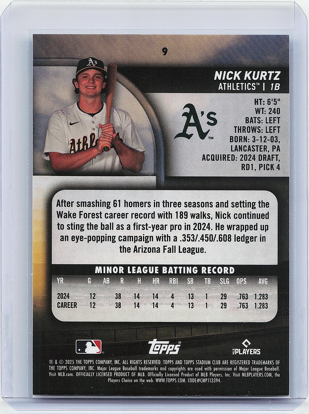 2025 Stadium Club #9 Nick Kurtz Blue Foil
