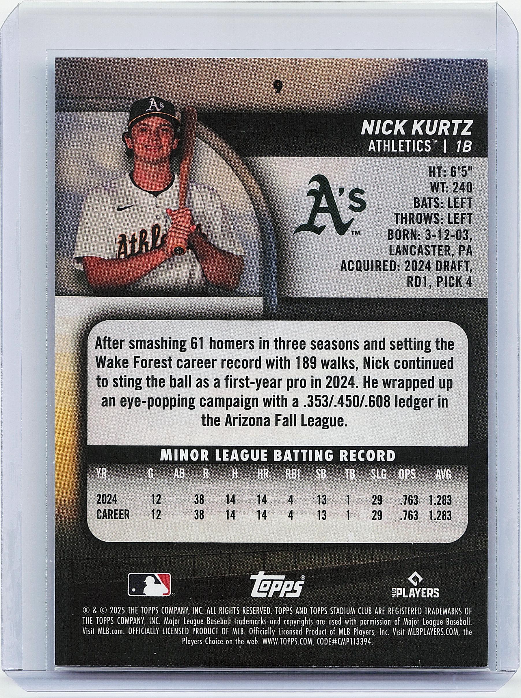 2025 Stadium Club #9 Nick Kurtz Blue Foil