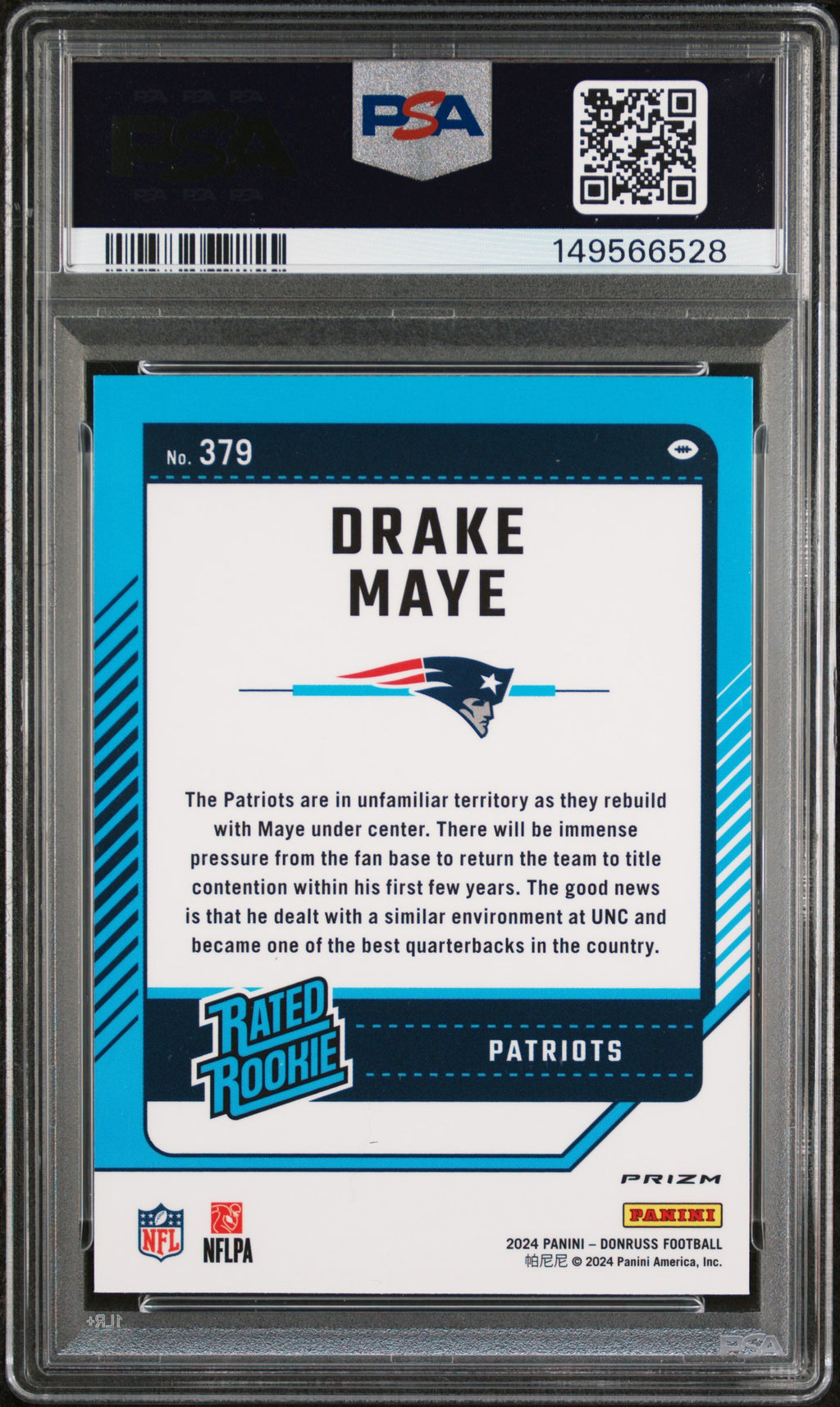 2024 Donruss #379 Drake Maye Optic Rated Rookies Preview Pink PSA 9