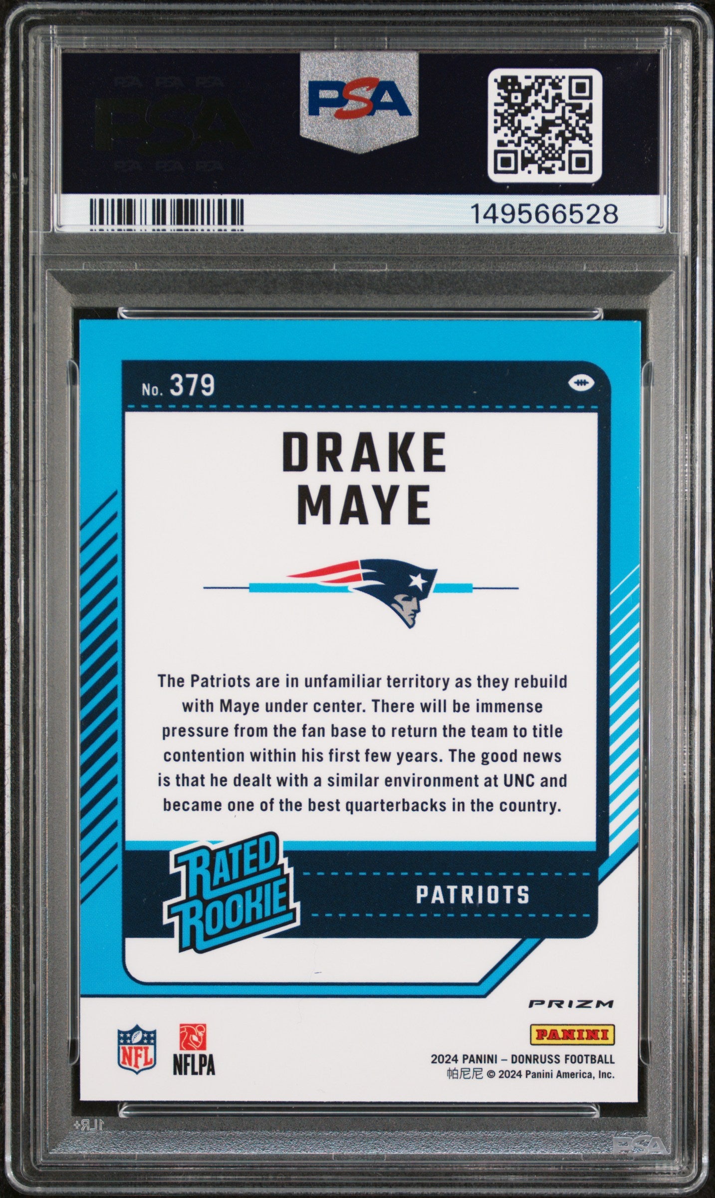 2024 Donruss #379 Drake Maye Optic Rated Rookies Preview Pink PSA 9
