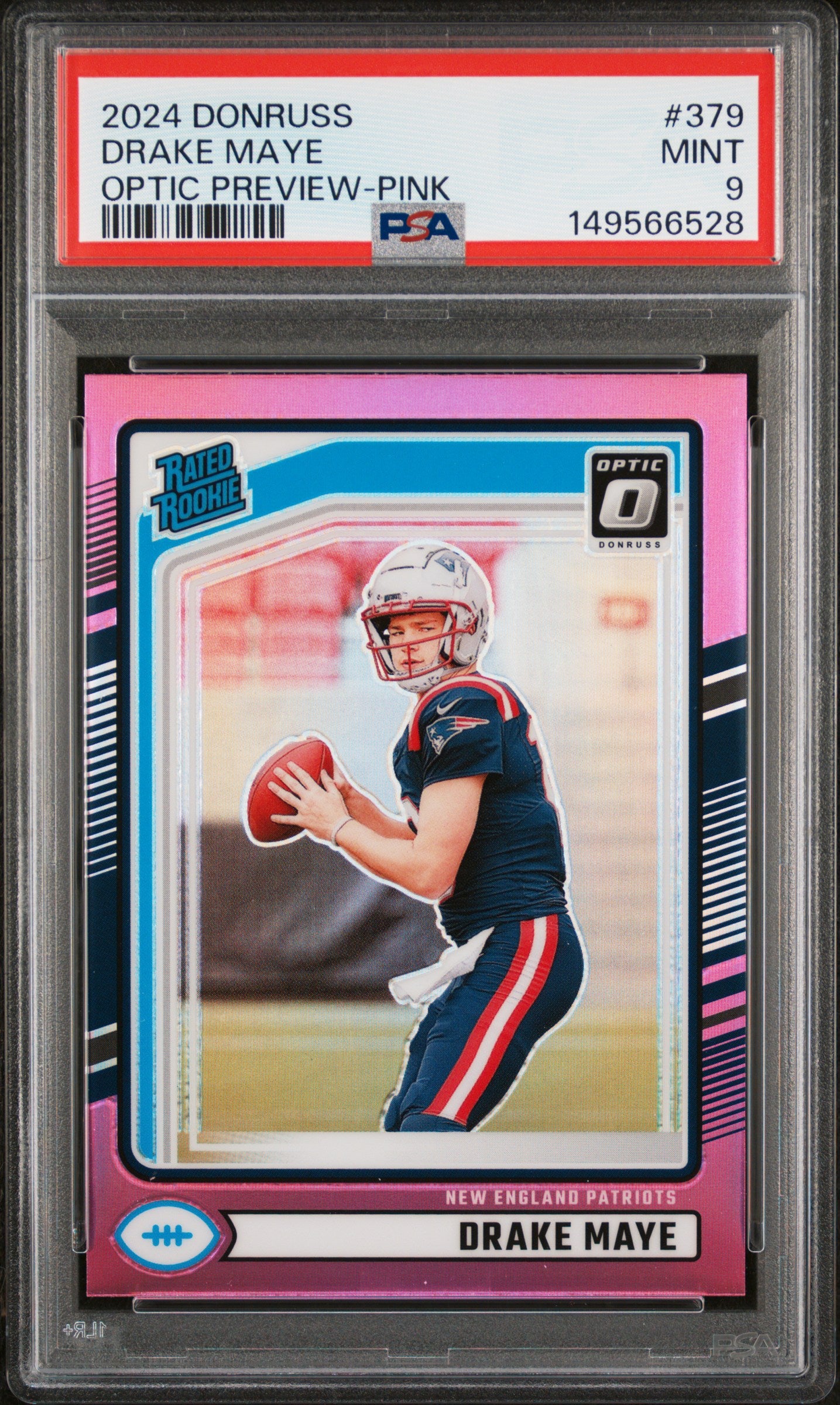 2024 Donruss #379 Drake Maye Optic Rated Rookies Preview Pink PSA 9