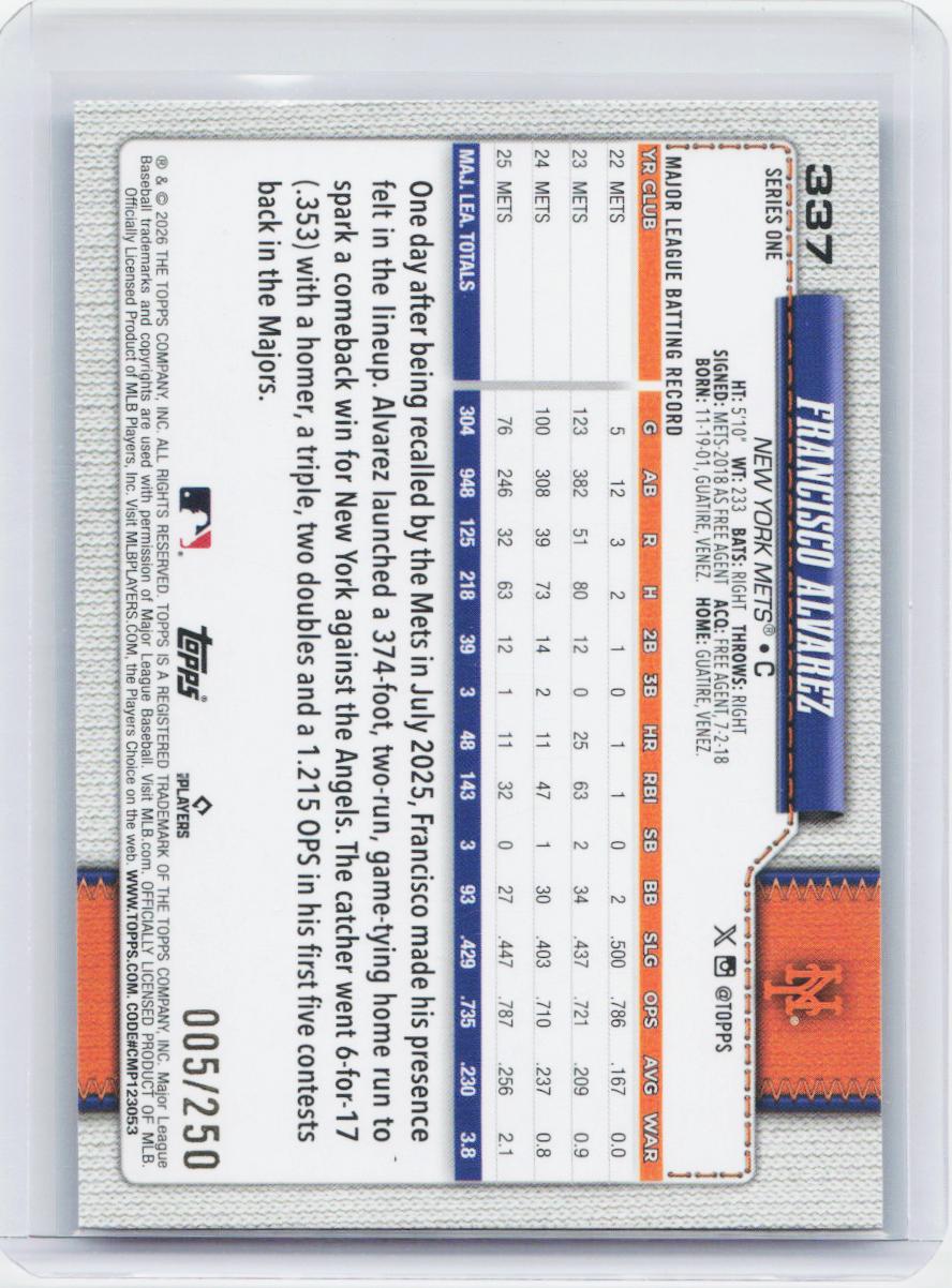 2026 Topps #337 Francisco Alvarez Purple Holo Foil #/250