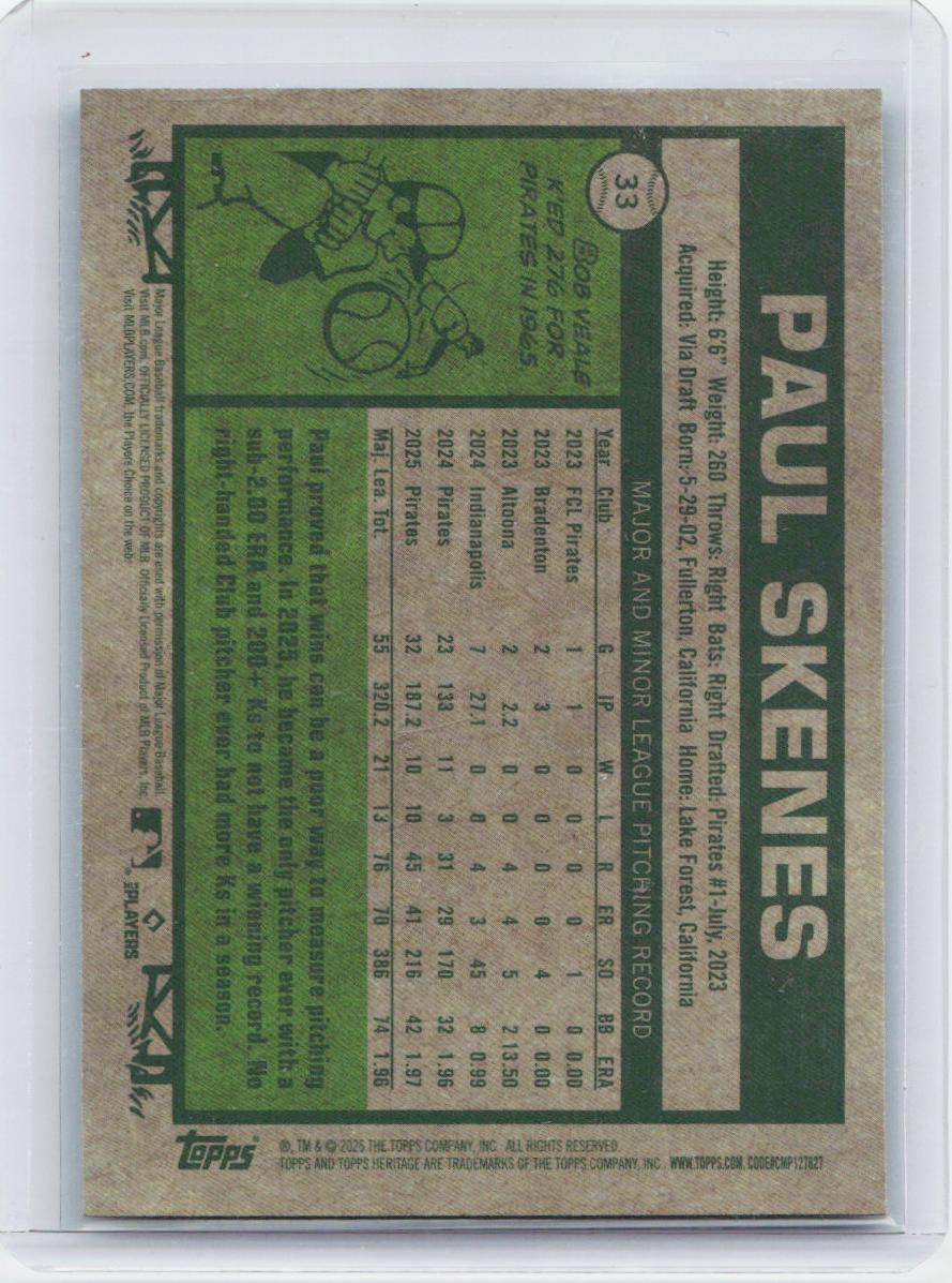 2026 Topps Heritage #33 Paul Skenes Chrome Light Blue Sparkle Refractors