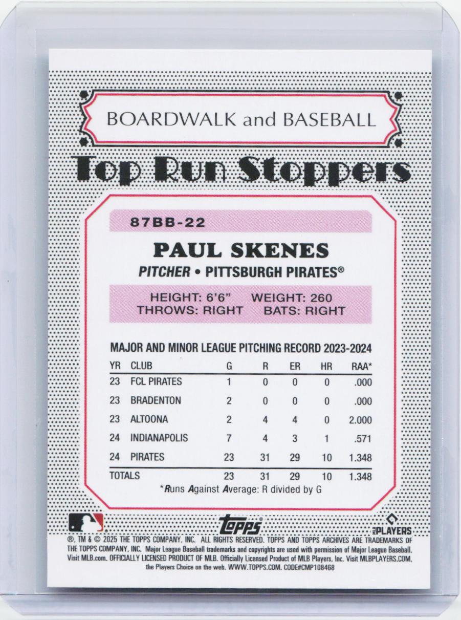 2025 Topps Archives #87BB-22 Paul Skenes 1987 Topps Boardwalk and Baseball