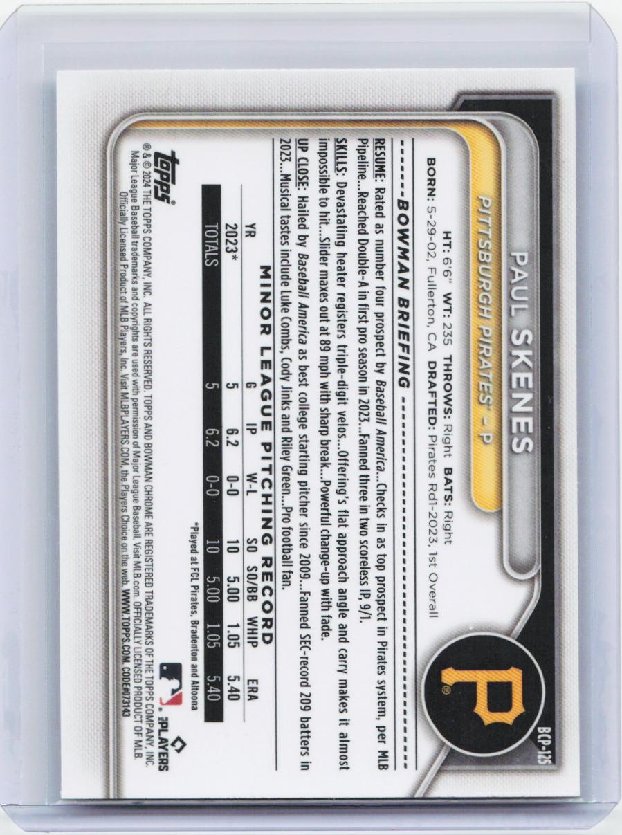 2024 Bowman #BCP-125 Paul Skenes Chrome Prospects