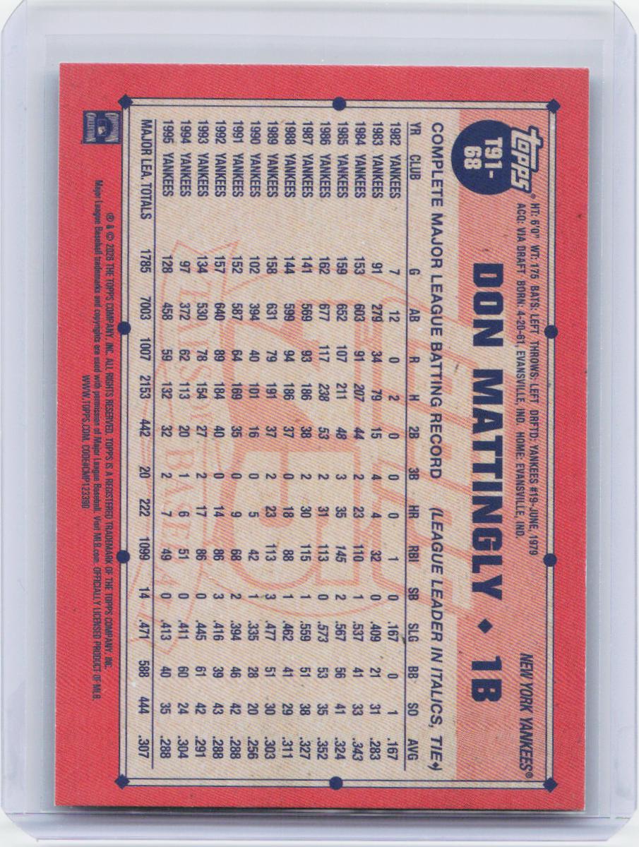 2026 Topps #T91-68 Don Mattingly 1991 35th Anniversary Crackle Foil