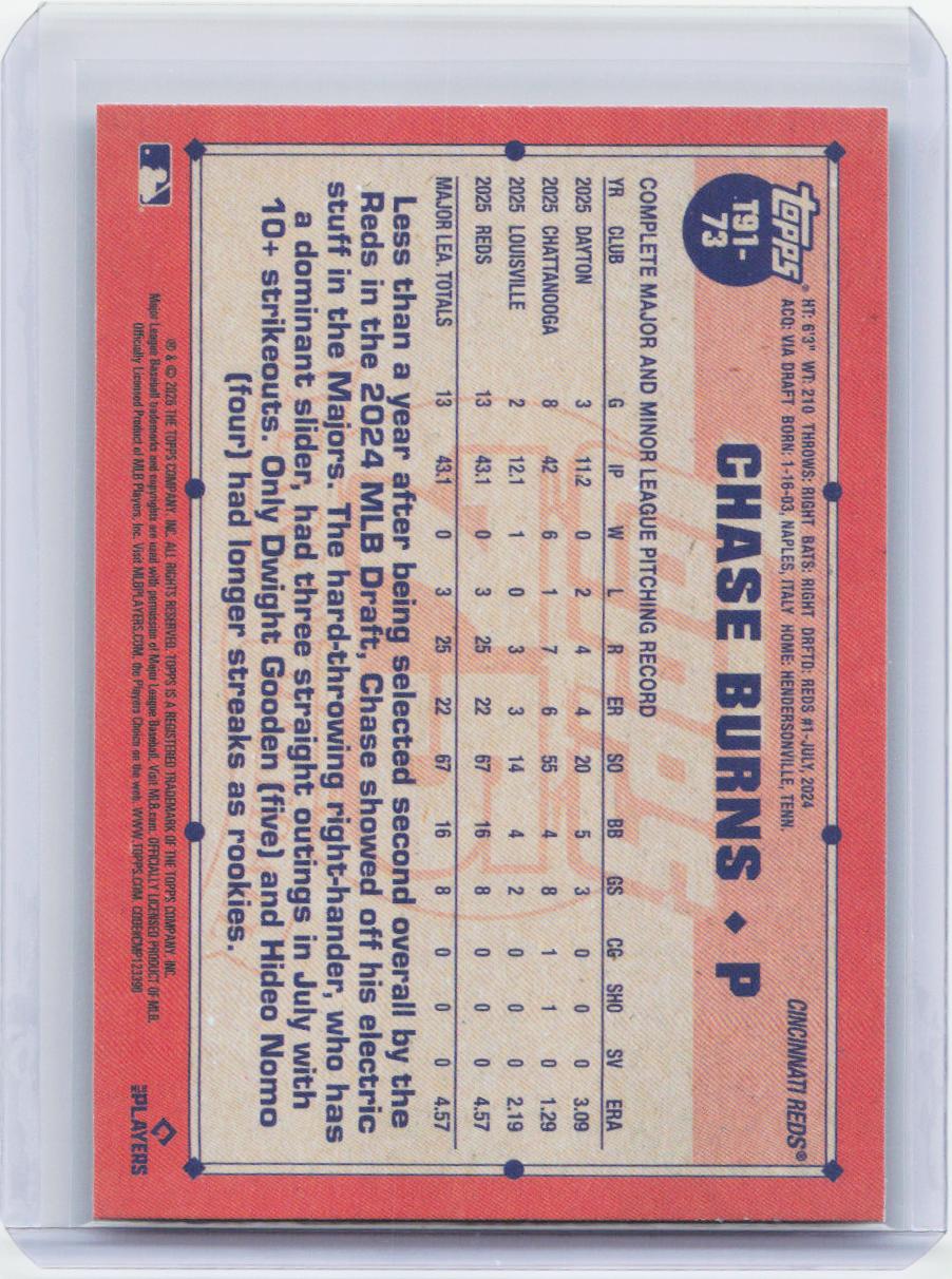 2026 Topps #T91-73 Chase Burns 1991 Topps Baseball 35th Anniversary (Series One)