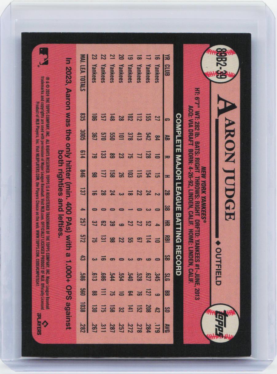 2024 Topps #89B2-39 Aaron Judge 1989 Topps Baseball 35th Anniversary