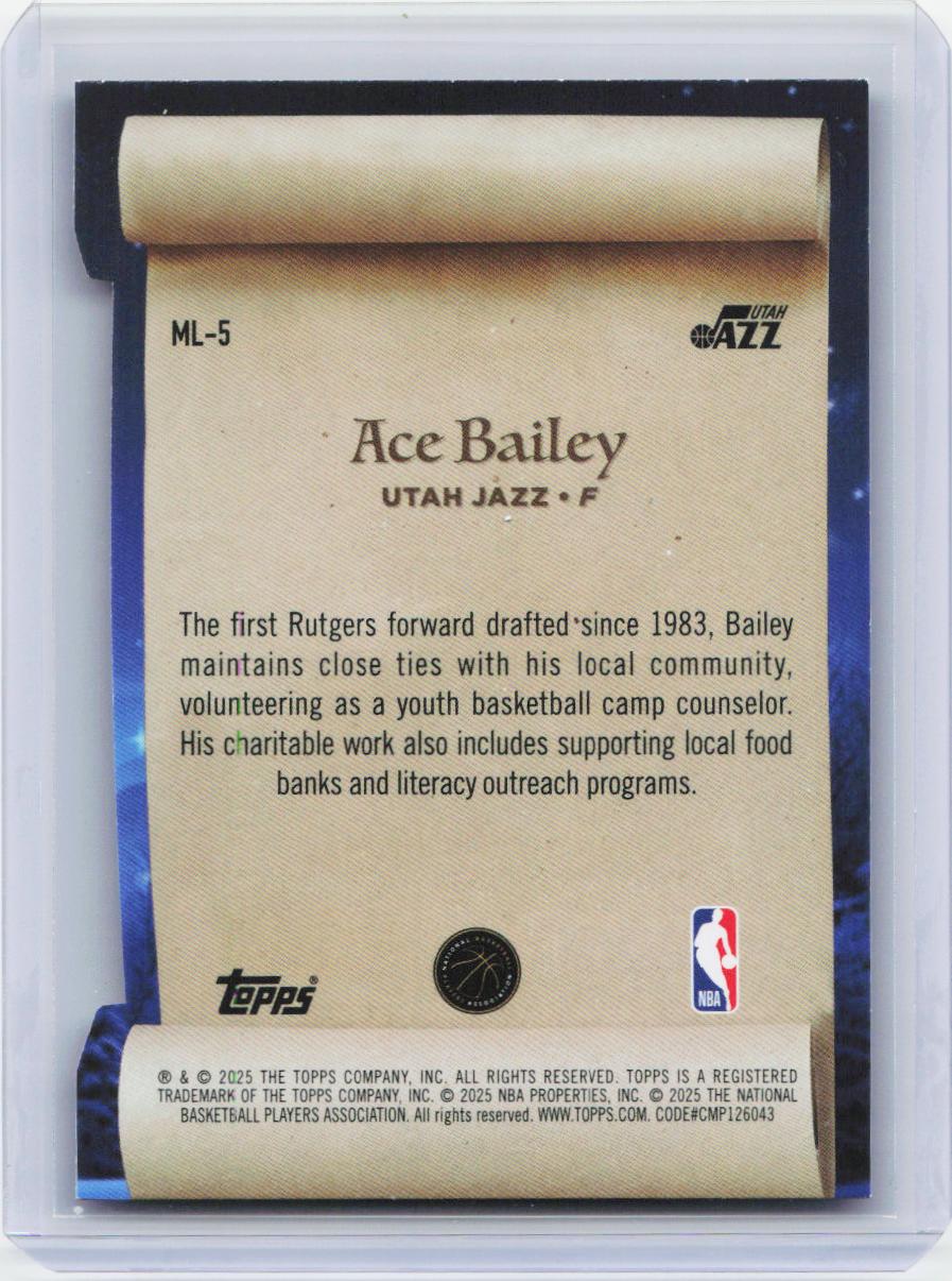 2025-26 Topps Holiday #ML-5 Ace Bailey Making The Nice List