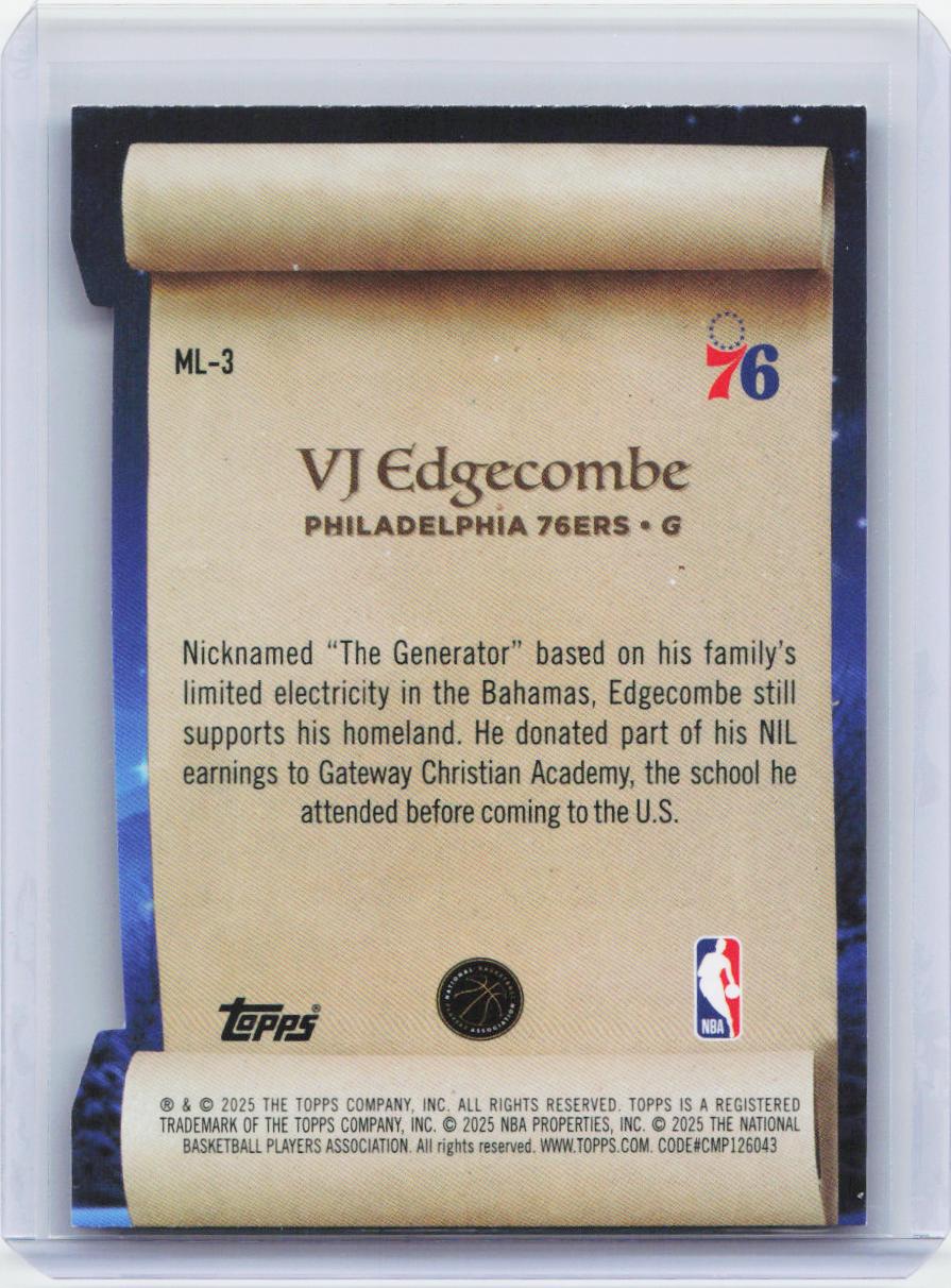 2025-26 Topps Holiday #ML-3 VJ Edgecombe Making The Nice List
