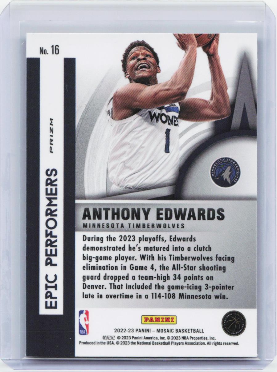 2022-23 Panini Mosaic #16 Anthony Edwards Epic Performers Mosaic Green