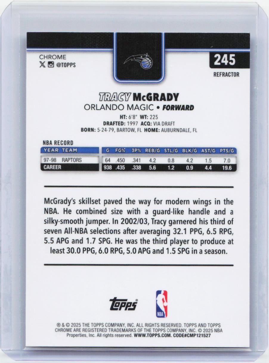 2025-26 Topps Chrome #245 Tracy McGrady Refractor